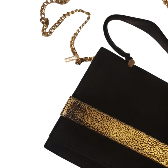MENBUR Elegant Velvet Black and Gold Women's Purse - Picture 2 of 5